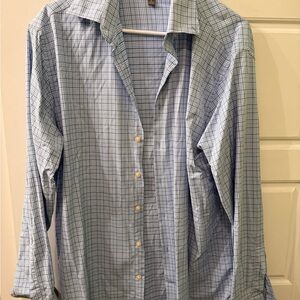 Peter Millar Light Blue Plaid Button Down Shirt
